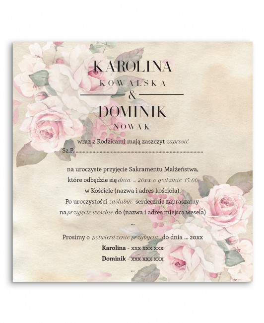 Zaproszenie ślubne z różami...