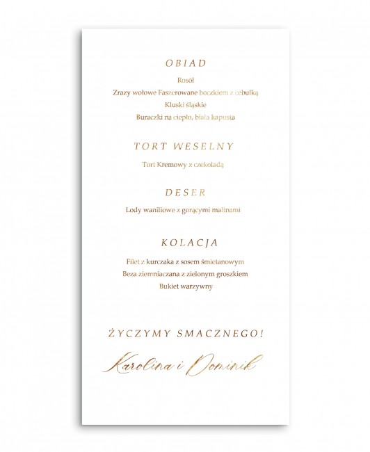 Złocone menu weselne w...
