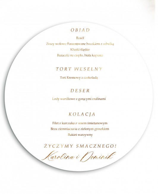 Złocone menu weselne...