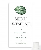 Menu weselne białe z liśćmi...