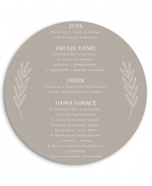 Menu weselne szare - okrągłe