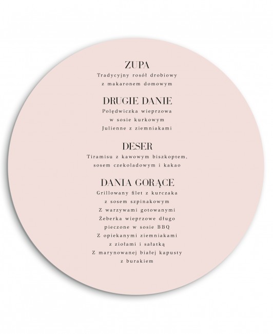 Okrągła karta dań weselnych...
