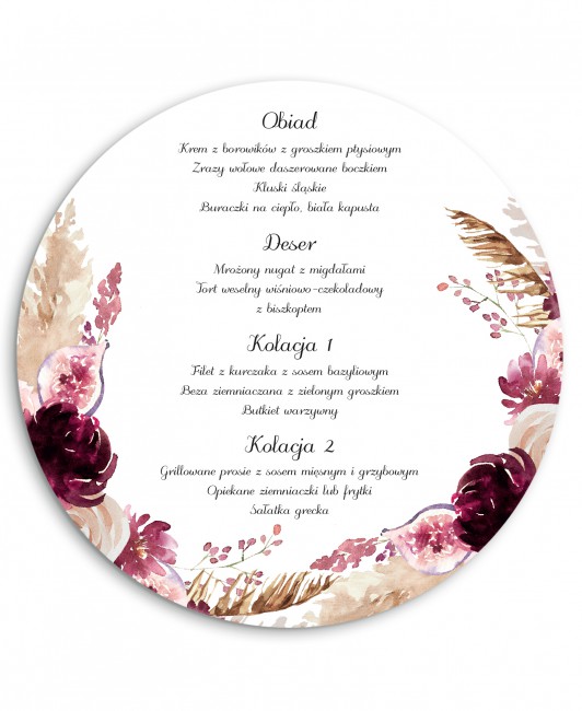 Menu okrągłe w stylu boho