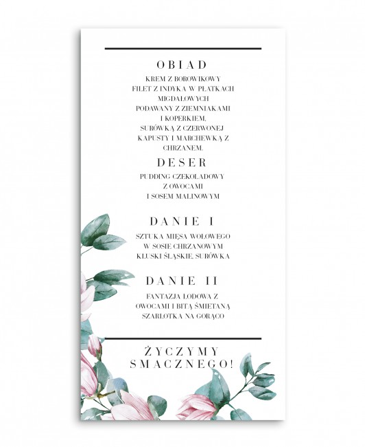 Menu weselne z różową...