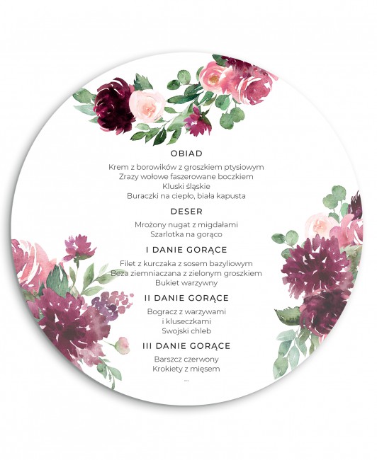 Menu weselne okrągłe białe...